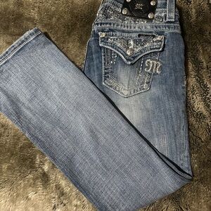 Miss Me Blue Boot Cut Jeans with Distinctive Stitching size 27
